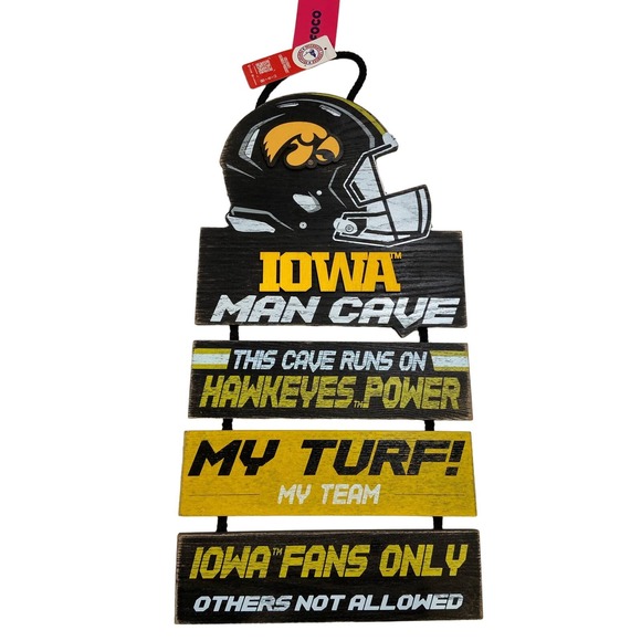 "FOCO NCAA Iowa Hawkeyes T Helmet Man Cave Wall Sign" - Picture 2 of 10